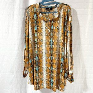 Women's L&B Lucky & Blessed Snake Print Western Shirt Blouse, Size 3X, Turquoise